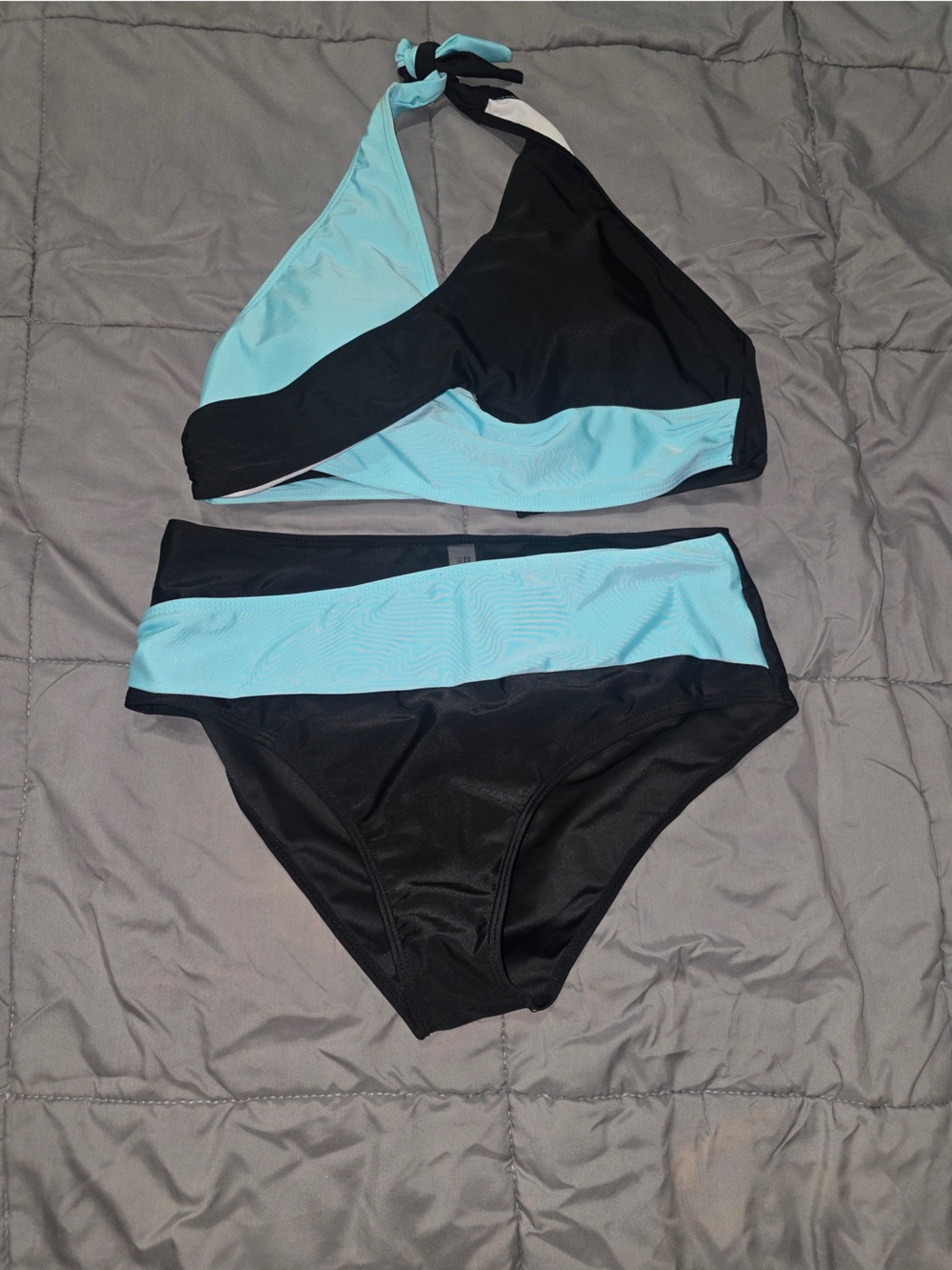 SHEIN Black and Light Blue Two-Piece Halter Bikini